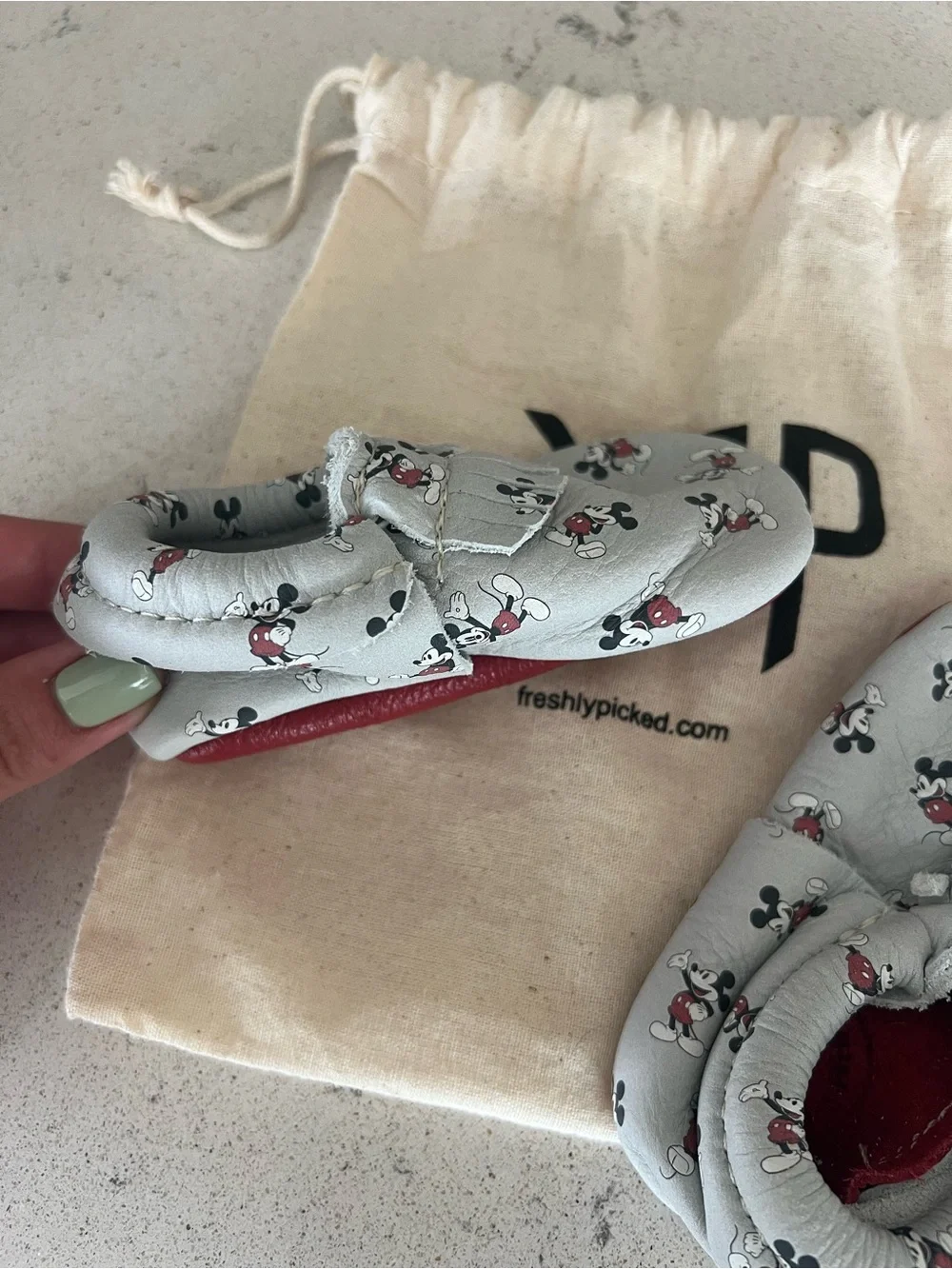 Freshly Picked Gray Mickey Mouse size 3 Moccasins